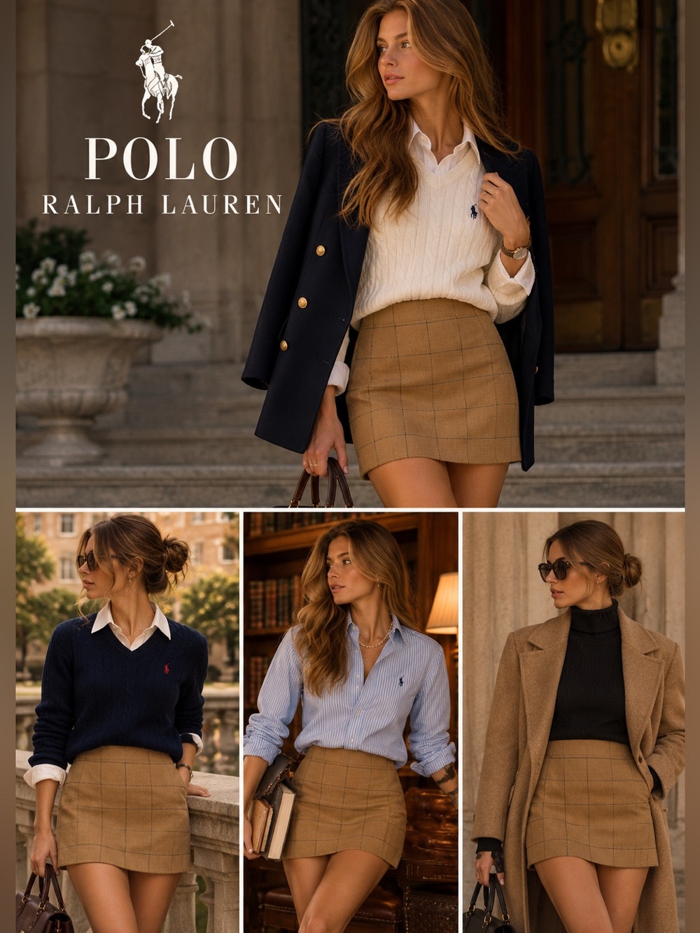 Ralph Lauren Purple Label Camel Plaid Wool Blend Skirt